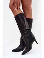 Dámské kozačky na jehlovém podpatku, zateplené Olivienne – černé