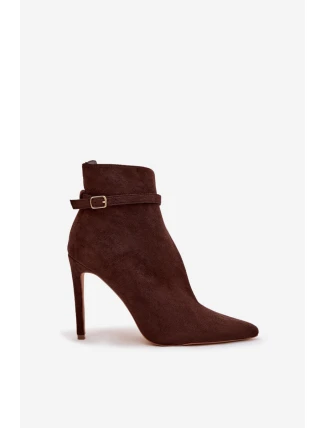 Dámské kotníkové boty na jehlovém podpatku z eko semiše Amalundi – čokoládové