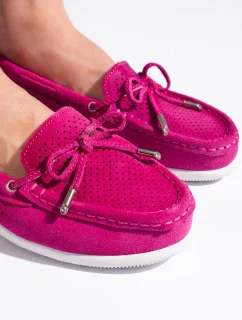 Moderní dámské růžové mokasíny bez podpatku