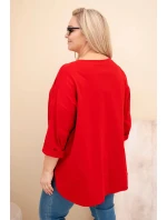 Dámská blůza Plus Size s bavlnou, kapsou a ohrnutým rukávem červená Dámská blůza Plus Size s bavlnou, kapsou a ohrnutým rukávem červená