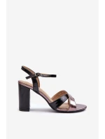 Eko Kožené Sandály Na Podpatku Sloupku Černé Abilica