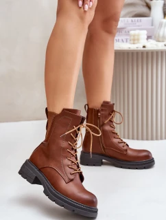 Zateplené boty workery na zip hnědé Leairae