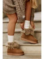 Kožené Sněhule Na Platformě S Kožešinou Camel Avirisa