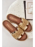 Kožené pantofle s ozdobným detailem a pletením Zazoo 40426 zlaté