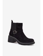 Dámské kotníkové boty na klocku s přezkou černé Nymera