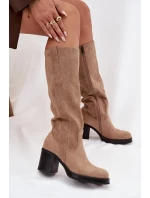 Dámské kozačky na podpatku LH-8 Béžová - JOIa shoes