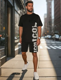 Pánská černá souprava s potiskem FashionStreet AX0802