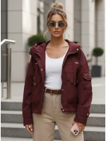 Dámská přechodná bunda s kapucí a kapsami vínová FashionStreet TY5635