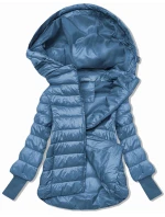 Světle modrá krátká dámská bunda s úpletovými stahovacími lemy (P22/P3-6636-30S)