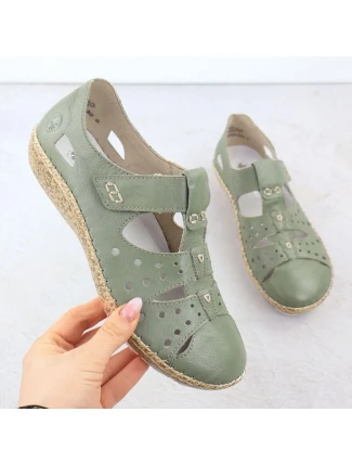 Dámská pohodlná prolamovaná obuv na suchý zip zelená Rieker 44852-52