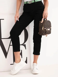 Dámské džíny mom fit s vysokým pasem a zeleným páskem černé