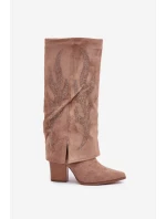 Zdobené Kozačky S Ohnutým Štítem Na Podpatku Tmavě Béžové Ivilta