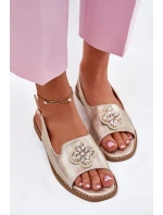 Dámské sandály na plochém podpatku s ozdobným detailem S.Barski KV51-080 zlaté