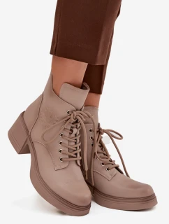 Dámské boty Vinceza – béžové, kožené, s blokovým podpatkem