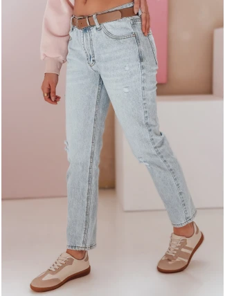 Dámské džínové kalhoty slim fit s páskem SLIMLEN modré FashionStreet UY2349