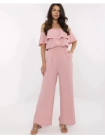 Elegantní dámský overal ve špinavě růžové barvě se širokými nohavicemi (T52) Elegantní dámský overal ve špinavě růžové barvě se širokými nohavicemi (T52)