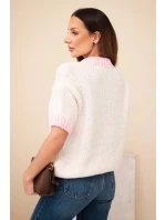 Dámský svetr s krátkým rukávem a kontrastním lemováním béžový
