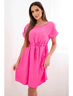 Dámské šaty s krátkým rukávem se zavazováním v pase růžová