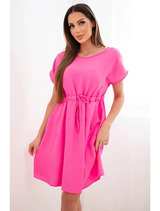 Dámské šaty s krátkým rukávem se zavazováním v pase růžová