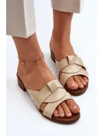 Zazoo 40236 Kožené Dámské Žabky Na Nízkém Podpatku Bežové