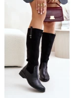 Dámské Zateplené Kozačky Před Kolena Na Zip Černé Ivasira