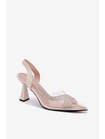 Průhledné sandály s kamínky na podpatku Vinceza 62282 světle béžové