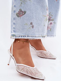 Zdobené sandály s síťkou na jehle bílé Bedira