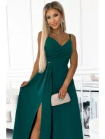 299-11 CHIARA elegantní maxi dlouhé šaty bez ramínek - ZELENÉ 299-11 CHIARA elegantní maxi dlouhé šaty bez ramínek - ZELENÉ