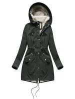 Dámská zimní bunda typu parka v army barvě s mechovitou kožešinovou podšívkou a s kapucí (7602BIG)