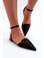 Šněrovací baleríny z eko semiše s špičatými špičkami Černé Ellesara
