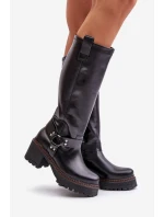 Kožené dámské holínky nad kolena černé Lewski 3432