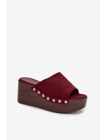 Dámské pantofle na platformě s Zlatými sponami Eko semiš Bordové Helivina