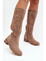 Ažurové kozačky na klínu NS596P béžové - Seastar