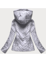 Krátká šedá prošívaná dámská bunda s kapucí (B9566)