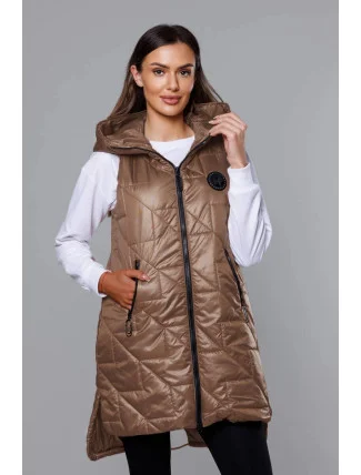 Tmavě béžová dámská prošívaná vesta (B8238-51) Tmavě béžová dámská prošívaná vesta (B8238-51)