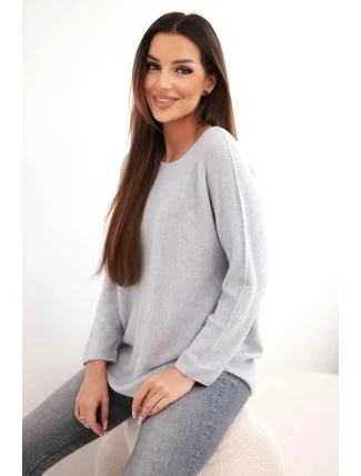 Dámský svetr z viskózy s dlouhým rukávem a kulatým výstřihem světle šedý