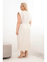 Dámské šaty Plus Size z viskózy, plisované, se zavazováním béžové
