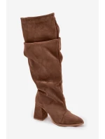 Vlnité kozačky z přírodního semiše na podpatku zateplené Zazoo 4228 světle hnědé