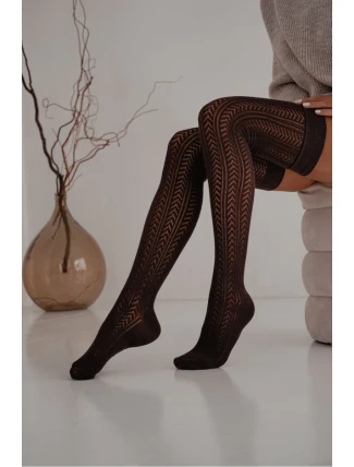 Dámské podkolenky s otevřeným vzorem se vzorem podlahy čokoládové