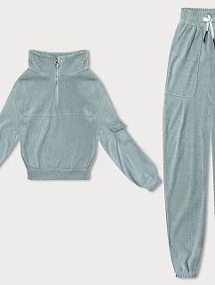 Dámská vaflová mikina v mátové barvě (AMG-339A)