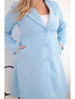 Dámský klasický kabát Plus Size s knoflíky a límcem modrý