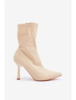 Materiálové Boty Na Podpatku Světle Béžové Amune