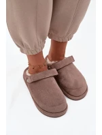 Dámské pantofle s páskem Vyhřívané s kožíškem Tmavě béžové Rilena