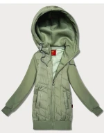 Dámská mikina v pistáciové barvě z různých materiálů s kapucí Goodlookin (AMG-175) Dámská mikina v pistáciové barvě z různých materiálů s kapucí Goodlookin (AMG-175)