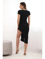 Dámské přiléhavé žebrované šaty s krátkým rukávem černá