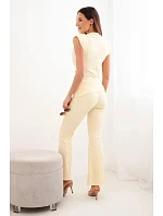 Dámský komplet s nařasenou blůzkou a širokými kalhotami žlutý