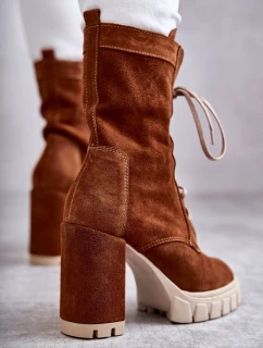 Dámské semišové kozačky na platformě hnědé Edna