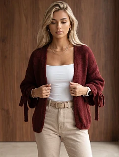 Dámský oversize kardigan bez zapínání, vínový, FashionStreet MY2567