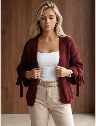Dámský oversize kardigan bez zapínání, vínový, FashionStreet MY2567 Dámský oversize kardigan bez zapínání, vínový, FashionStreet MY2567