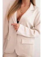 Komplet dámský s viskózou s ozdobami a elastickými kalhotami béžový